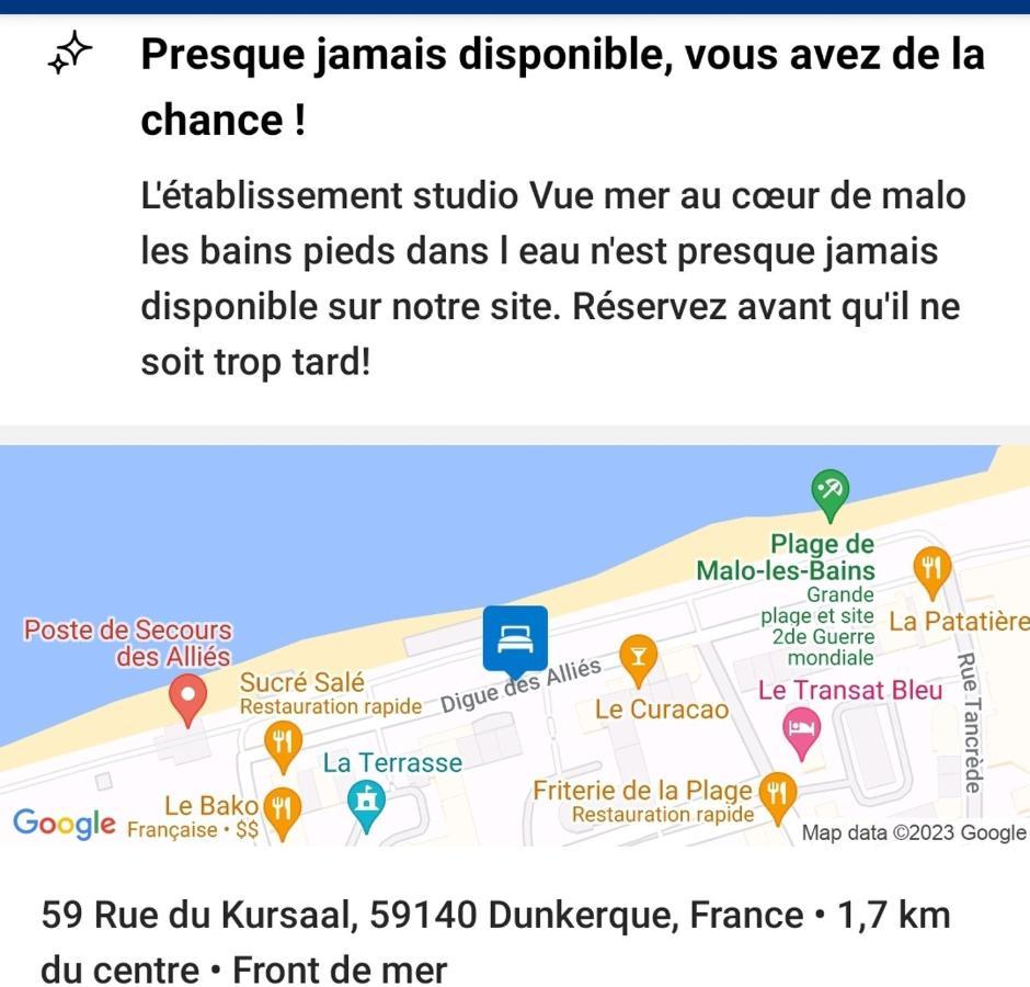 Studio Vue Mer Au Coeur De Malo Les Bains Pieds Dans L Eau Dunkirk Kültér fotó
